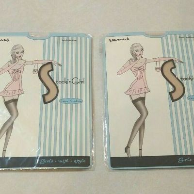 Lot Of 2 Stockin Girl Fancy Stockings Garters   Size small Medium  S/M  NUDE NEW